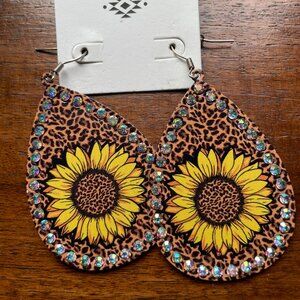 Bundle 3 for $12. Statement  Earrings – Sunflower & Leopard Print w/ Rhinestones